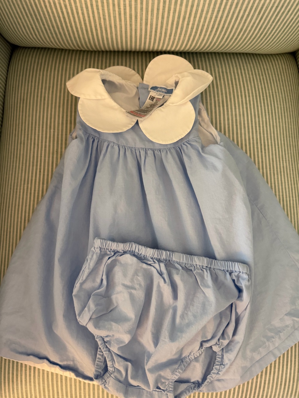 Jacadi Light Blue Dressy Skirt Set with White Peter Pan Collar